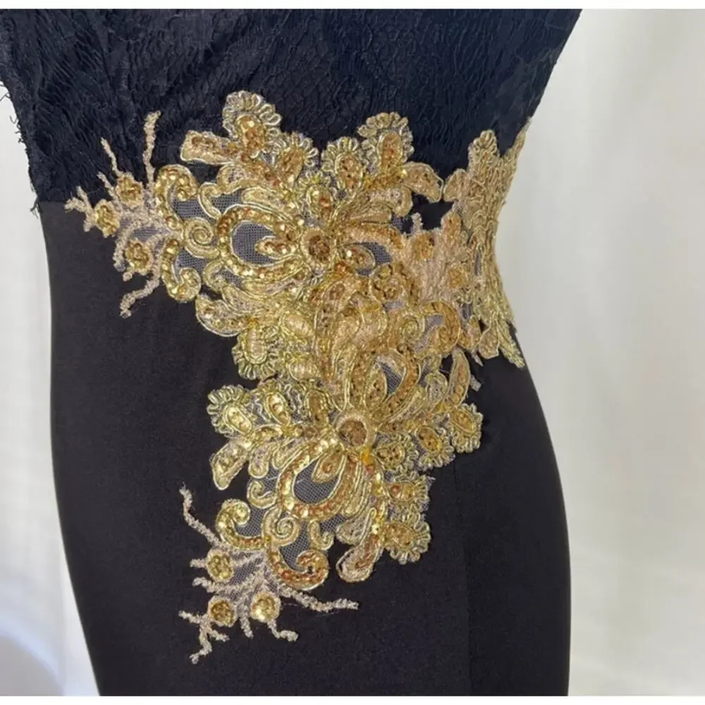 Vintage Black and Gold Mini Dress - Picture 5 of 8